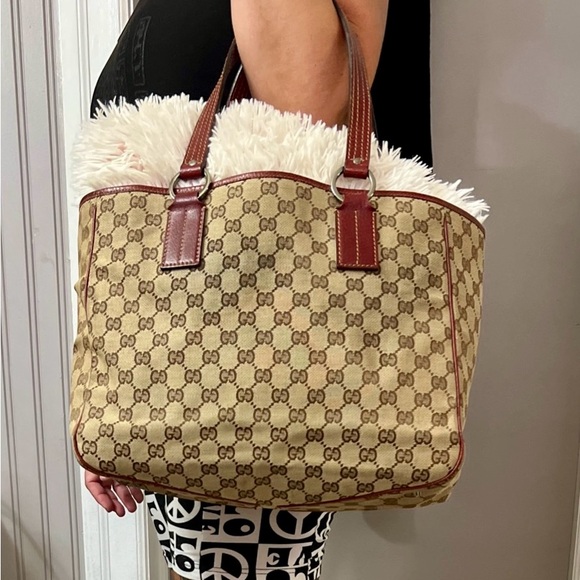 Gucci Handbags - Gucci Beige and Brown Monogram Tote